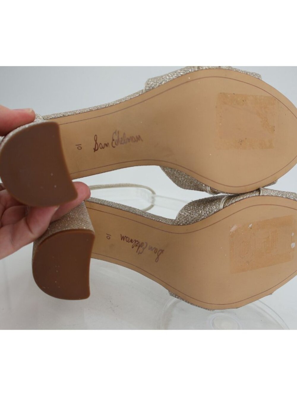 Sam Edelman Womens Yancy Heeled Ankle Strap Sandals Size 10 M Silver Shimmer - Picture 10 of 13